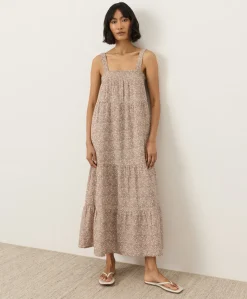 Organic Coastal Double Gauze Strappy Tiered Maxi Dress