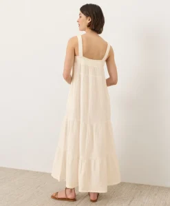 Organic Coastal Double Gauze Strappy Tiered Maxi Dress
