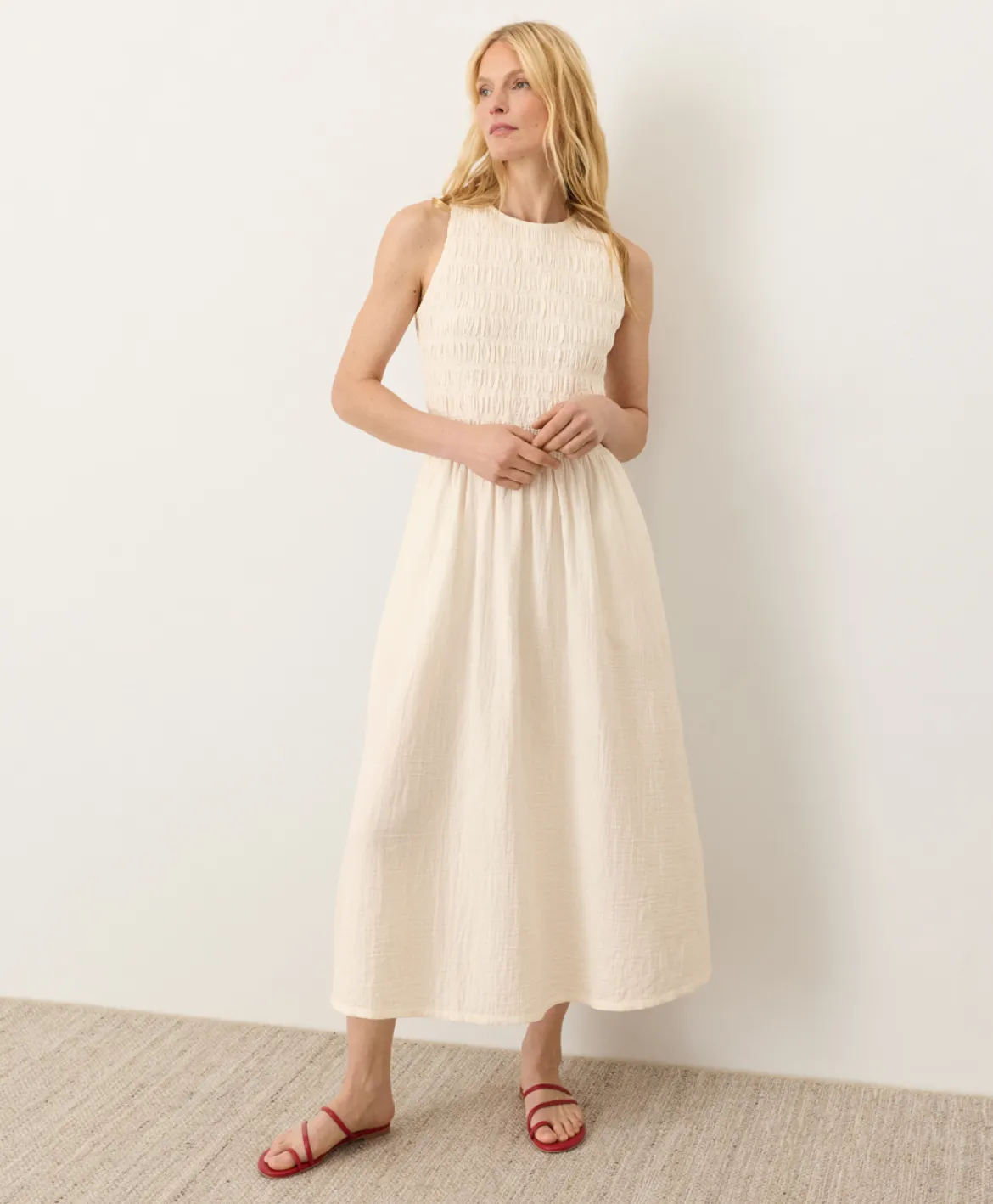 Organic Coastal Double Gauze Smocked Dress