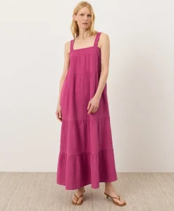 Organic Coastal Double Gauze Strappy Tiered Maxi Dress
