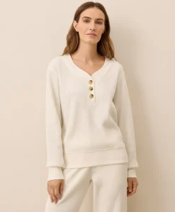 Organic Thermal Waffle Henley Pullover