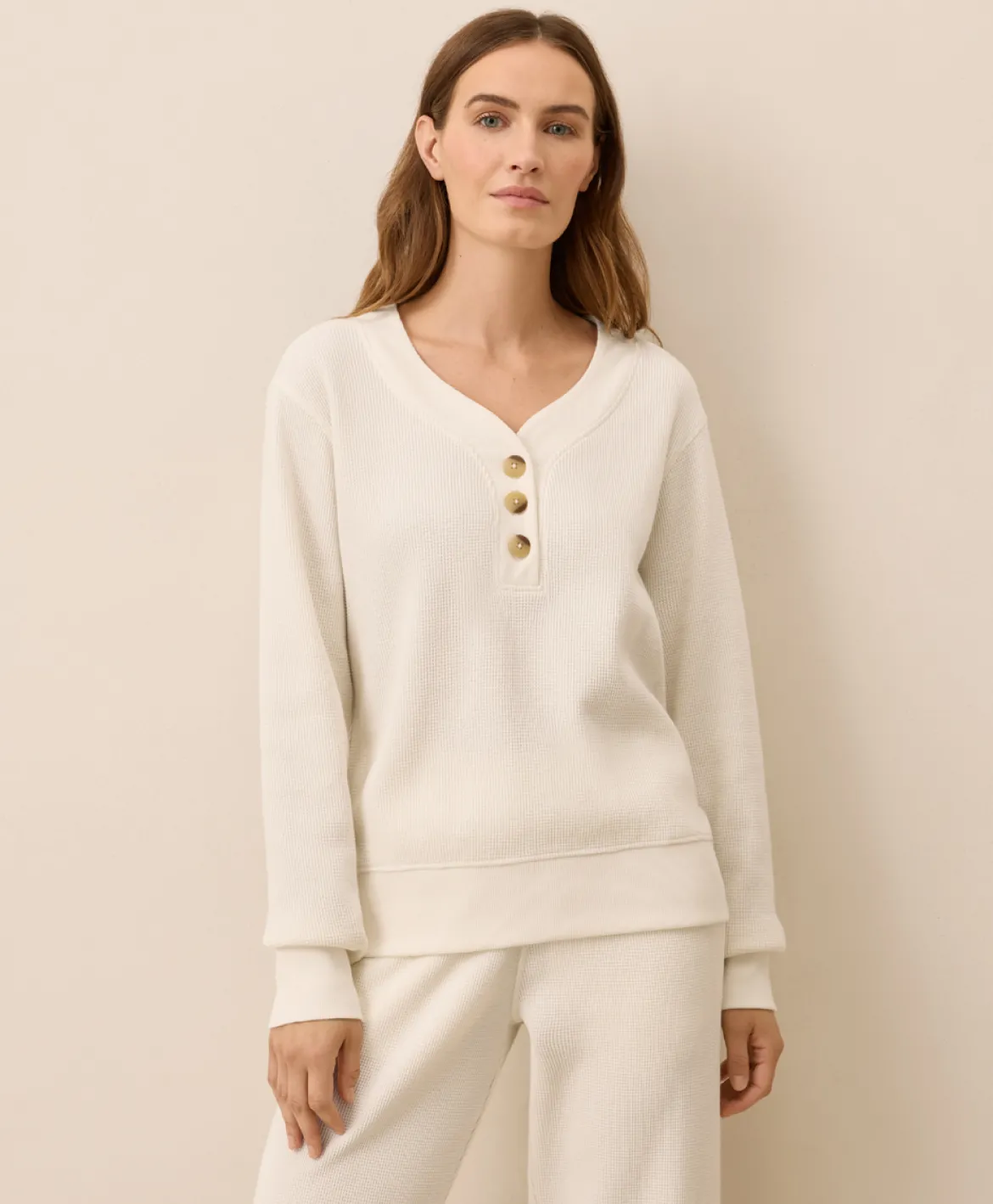 Organic Thermal Waffle Henley Pullover