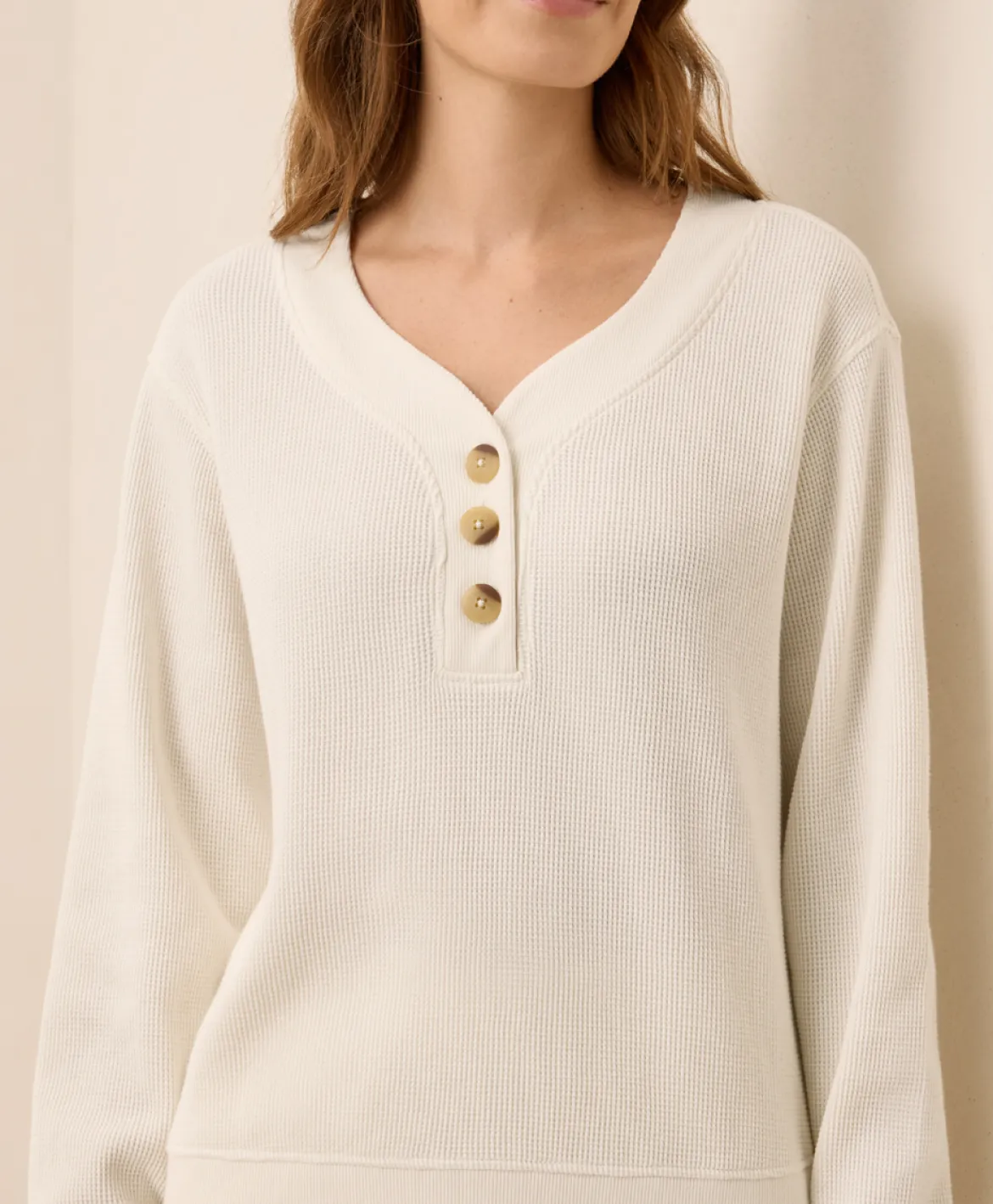 Organic Thermal Waffle Henley Pullover
