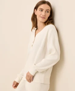 Organic Thermal Waffle Henley Pullover