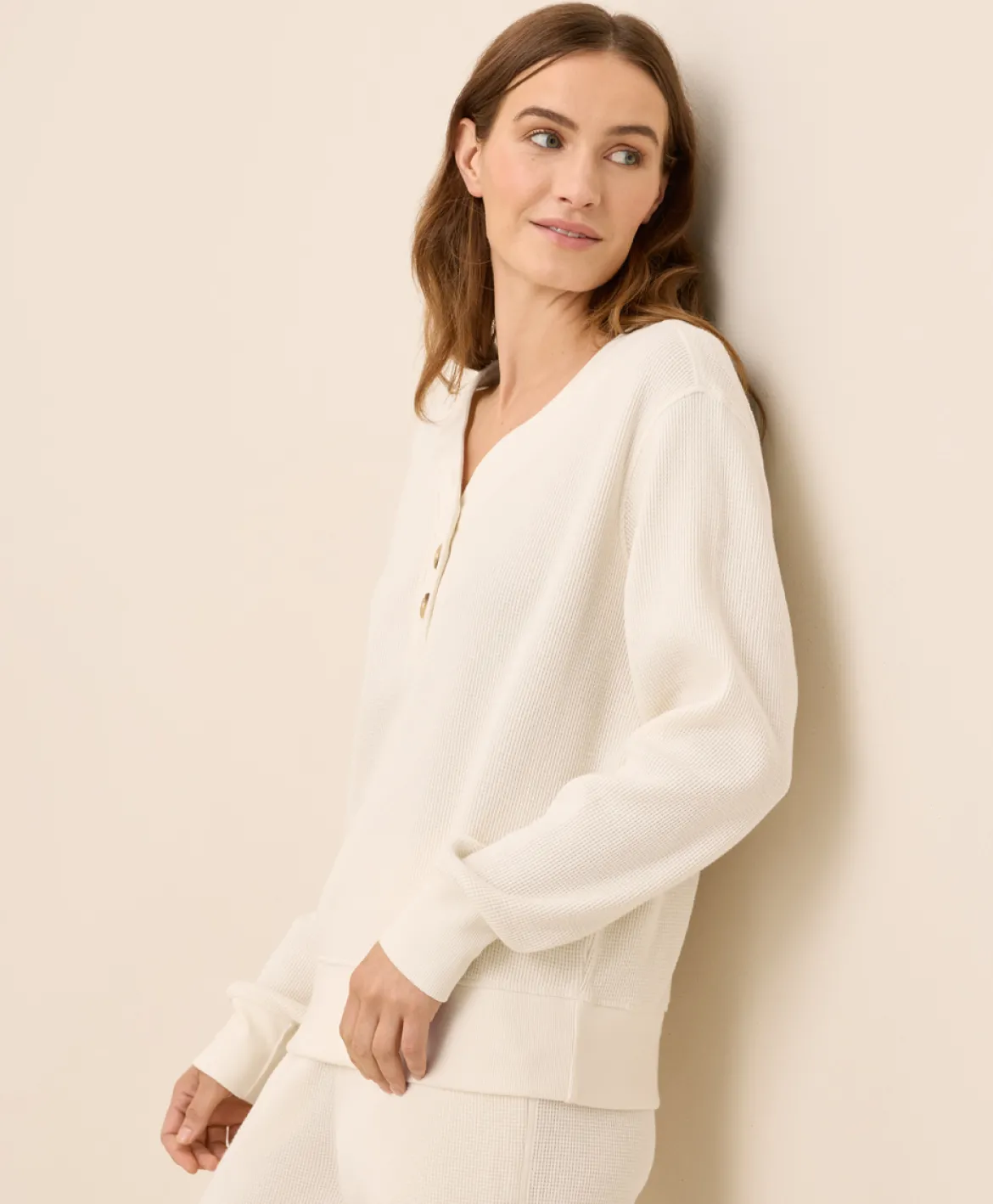 Organic Thermal Waffle Henley Pullover