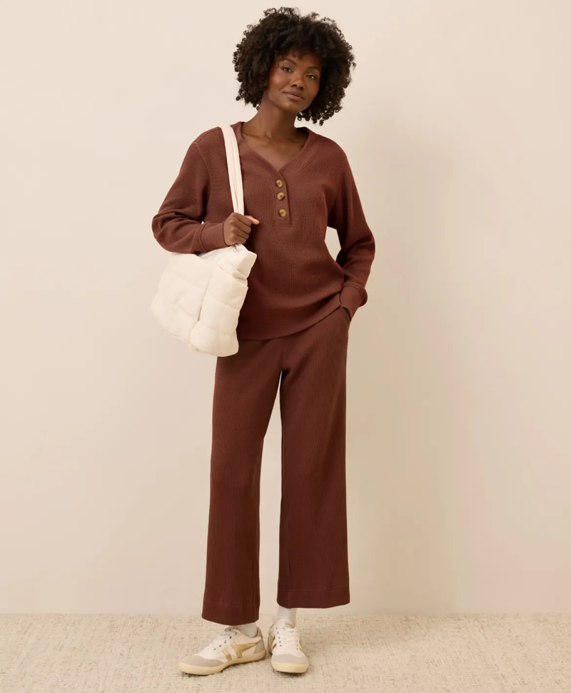 Organic Thermal Waffle Henley Pullover