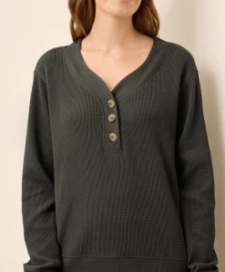 Organic Thermal Waffle Henley Pullover