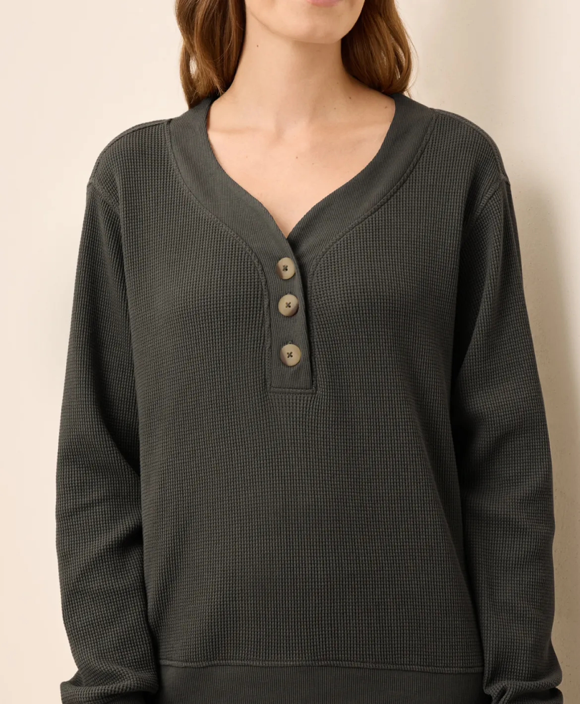 Organic Thermal Waffle Henley Pullover