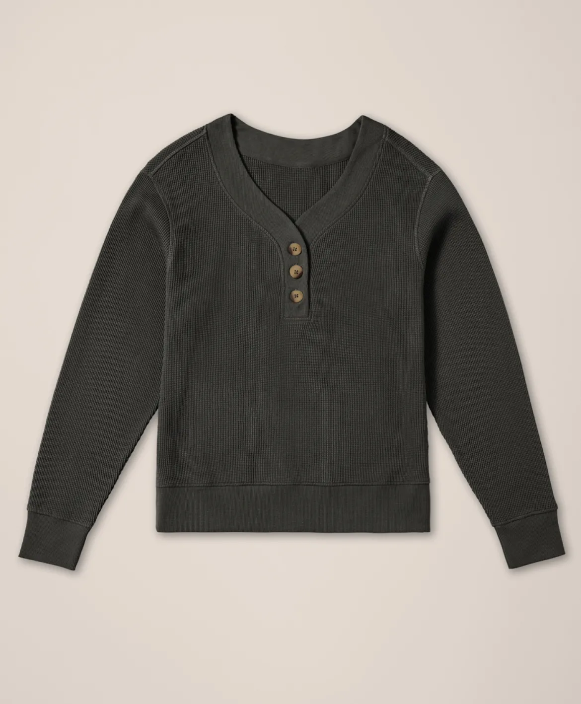 Organic Thermal Waffle Henley Pullover