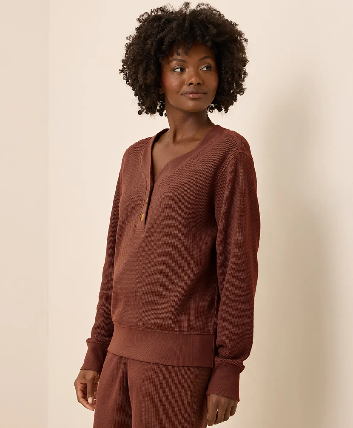 Organic Thermal Waffle Henley Pullover