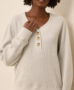 Organic Thermal Waffle Henley Pullover