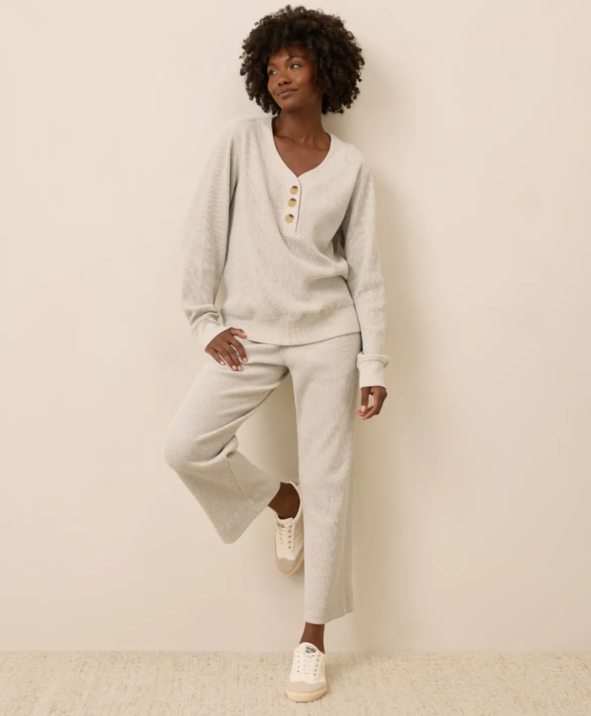 Organic Thermal Waffle Henley Pullover