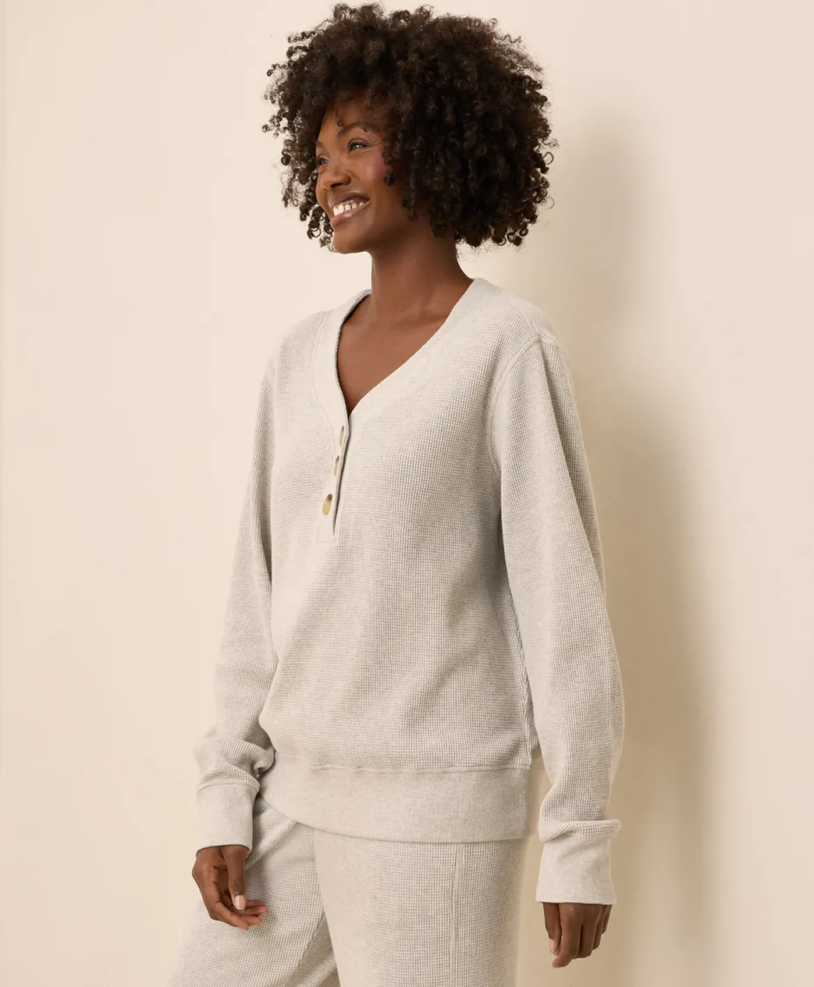 Organic Thermal Waffle Henley Pullover