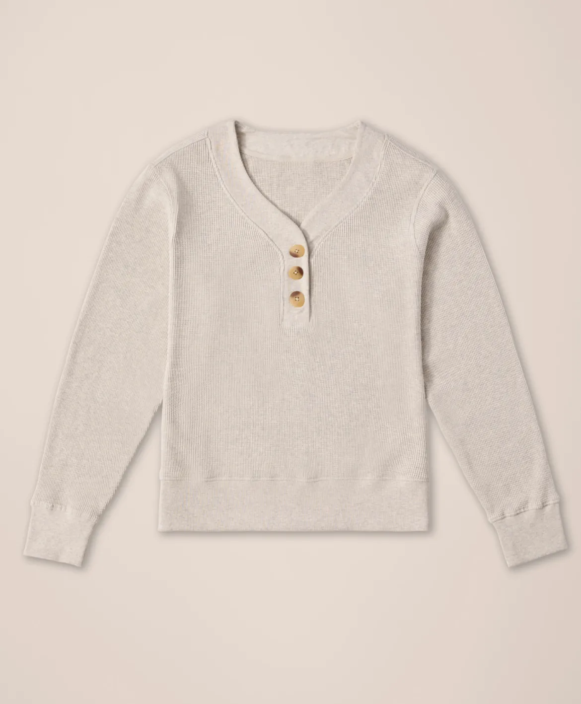 Organic Thermal Waffle Henley Pullover