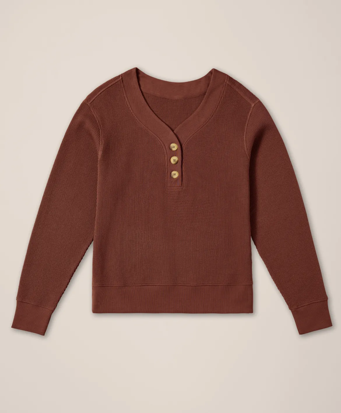 Organic Thermal Waffle Henley Pullover