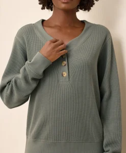Organic Thermal Waffle Henley Pullover