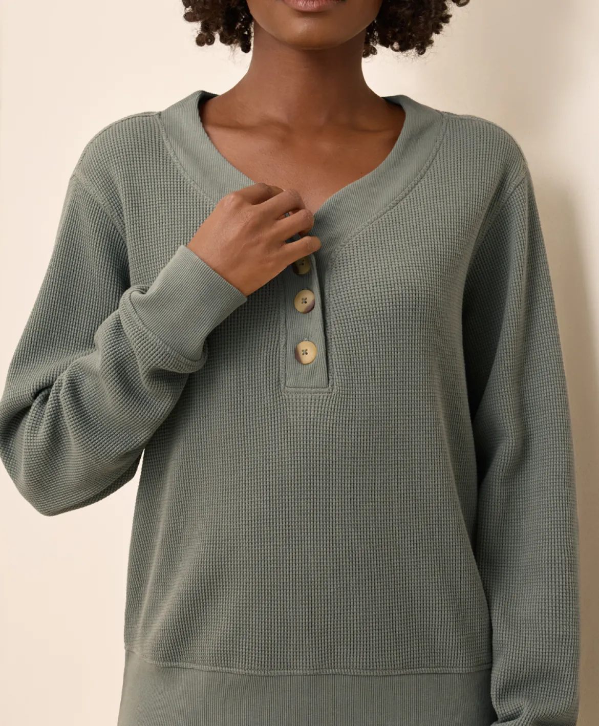 Organic Thermal Waffle Henley Pullover